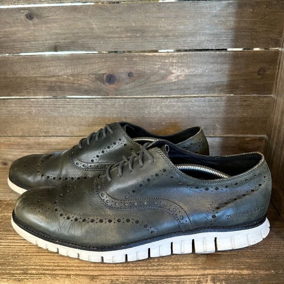 Mens Cole Haan Zerogrand Olive Green Leather Wingtip Brogue Shoes‎ Size 13 M GUC - Picture 2 of 6